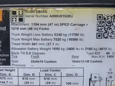 Parker ACP04AD008R57H Forklift Hydraulic Accumulator 900 PSI Off Hyster E80XN