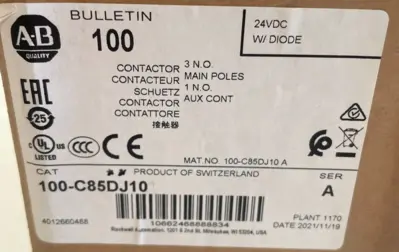 ALLEN BRADLEY 100-C85DJ10 CONTACTOR SER. A 100C85DJ10