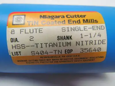 Niagara Cutter S404-TN 35640 Coated End Mill 2"dia. 1-1/4"shank 8 Flute
