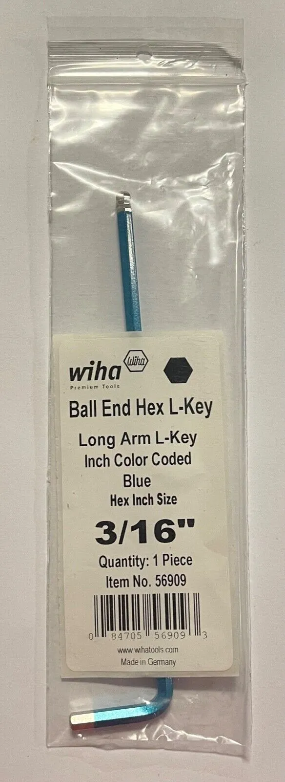 Wiha 3/16" Ball End Hex L-Key Long Arm Color Coded Hex Inch Item No.56909