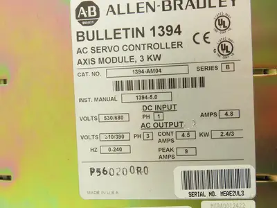 Allen Bradley 1394-AM04 Servo 3kW Axis Module 530/680V 1Ph In 310/390V 3Ph Out