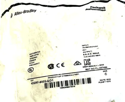 ALLEN BRADLEY 42GRF-9003-QD1 PHOTOELECTRIC SENSOR 42GRF9003QD1 NEW, SURPLUS
