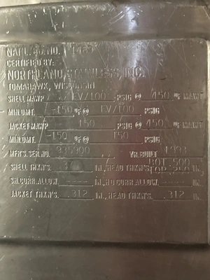 USED 1993 NORTHLAND STAINLESS, INC. 100 GALLON