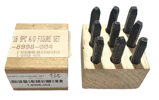9 Piece Heavy Duty Steel Figure Number Set, 1/16" Character Size