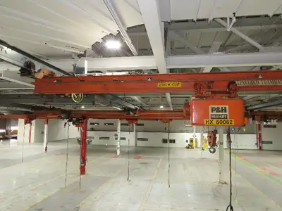Cleveland Tramrail P&H 1 Ton Single Girder Underhung Bridge Crane 21' 8" Span