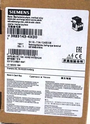 NEW SIEMENS 3RB3143-4XD0 OVERLOAD RELAY 3RB31434XD0