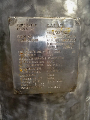 190L S/S Vert. Encl. Tank Internal Coil