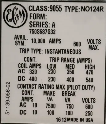 NEW SQUARE D 9055-NO-124R SERIES A MAGNETIC RELAY 9055NO124R