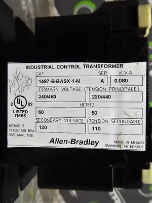 Allen Bradley 1497-B-BASX-1-N Control Transformer Ser. A .080kVa Used