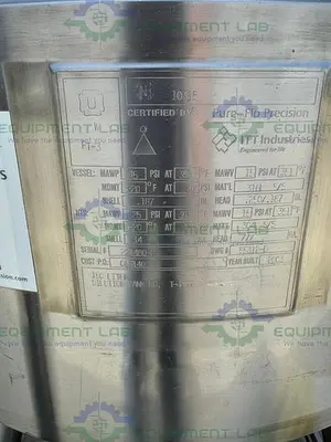 USED PURE FLO PRECISION 150 L STAINLESS STEEL JACKETED REACTOR 45 PSI W/ 0.5 HP MIXER