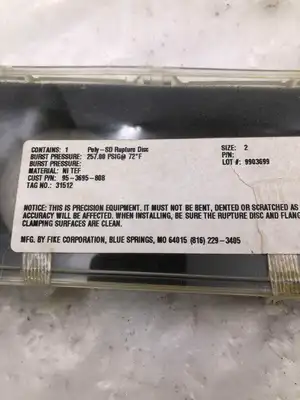 Fike Poly-SD 2″ Nickel/Teflon Rupture Disc 257PSIG @ 72°F -NIB (LOT OF 3)