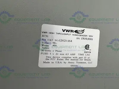 USED VWR 12621-164 HIGH THROUGHPUT HARD TISSUE HOMOGENIZER 120V