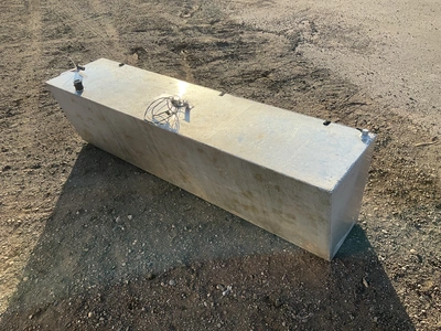 Buechler and Sons 100 gallon aluminum fuel tank, used, approx 74”L x 17-3/4” x 20”T