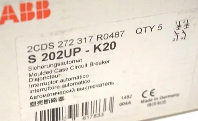 5 NEW ABB S 202UP-K20 CIRCUIT BREAKERS S202UPK20