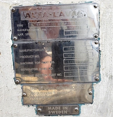 Alfa-Laval AX 213S-31B-60 ultra-clarifier, 316SS.