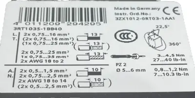 USED SIEMENS 3RT1035-1BB40 CONTACTOR 3RT10351BB40