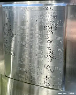 Precision Stainless High-Performance Stainless Steel Freeze/Thaw Tank - Used.