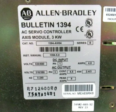 USED ALLEN BRADLEY 1394-AM04 AC SERVO CONTROLLER SER.B 1394AM04