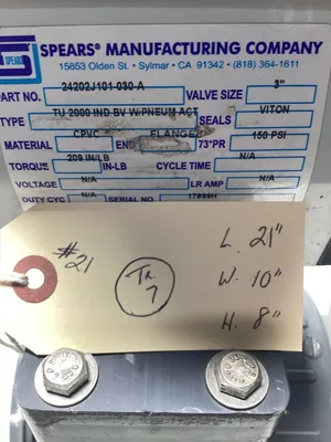 Spears 3″ Ball Valve CPVC Air  To Spring Actuator; 24202J101-030-A
