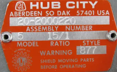 NEW HUB CITY 20-2000220 GEAR REDUCER 15:1 202000220