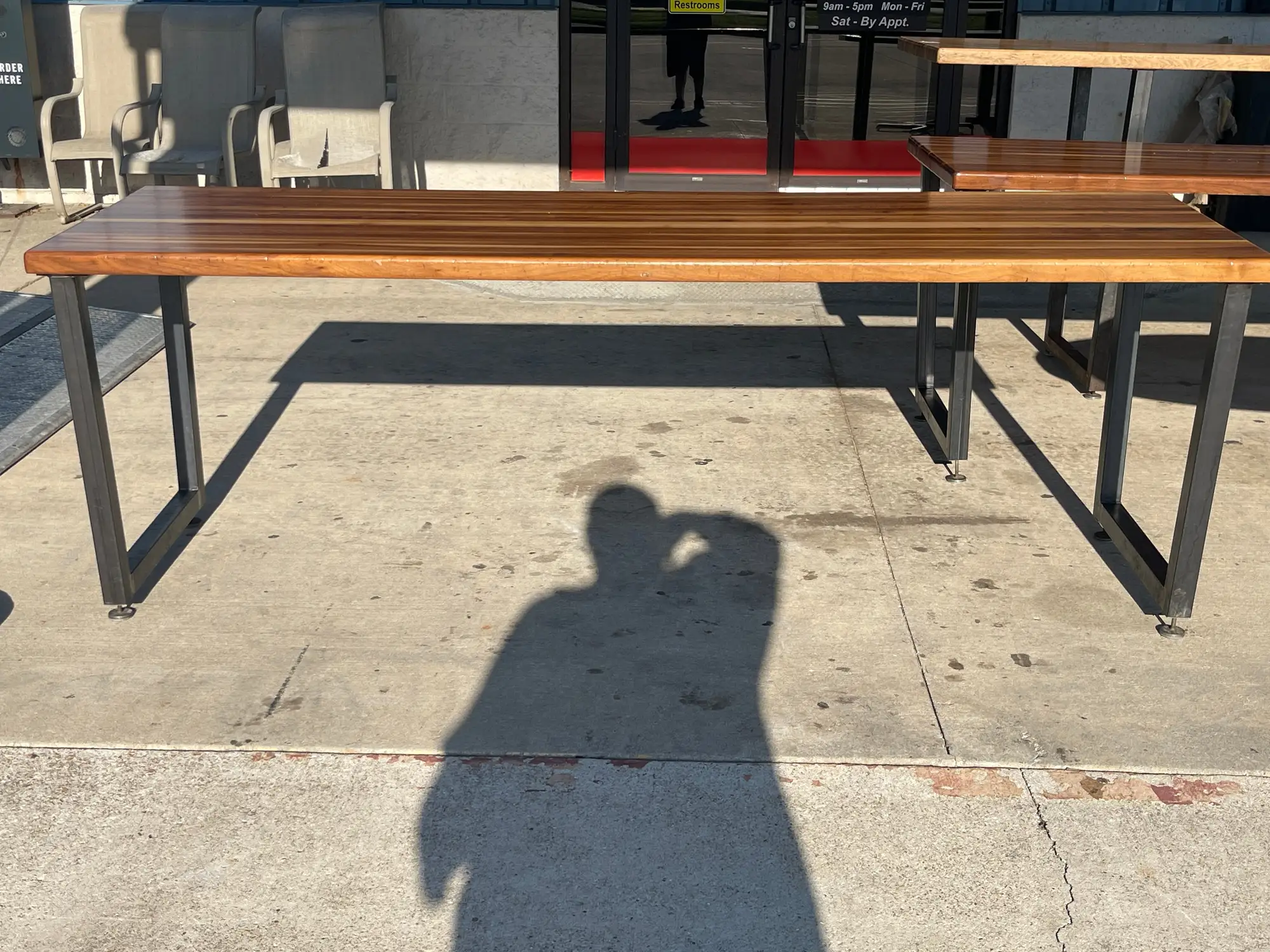 Used Falcon Restaurant Supply, Inc. Used 96"X 30" Wood Table with Metal Base - SS356 - SB2 Restaurant Equipment (Miscellaneous) Illinois US | Falcon Restaurant Supply #1373877