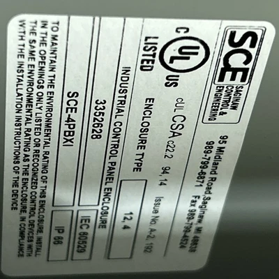 NEW SAGINAW CONTROL AND ENGINEERING SCE-4PBXI