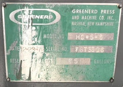 USED GREENERD PRESSES GREENERD HC-5-3 PRESS