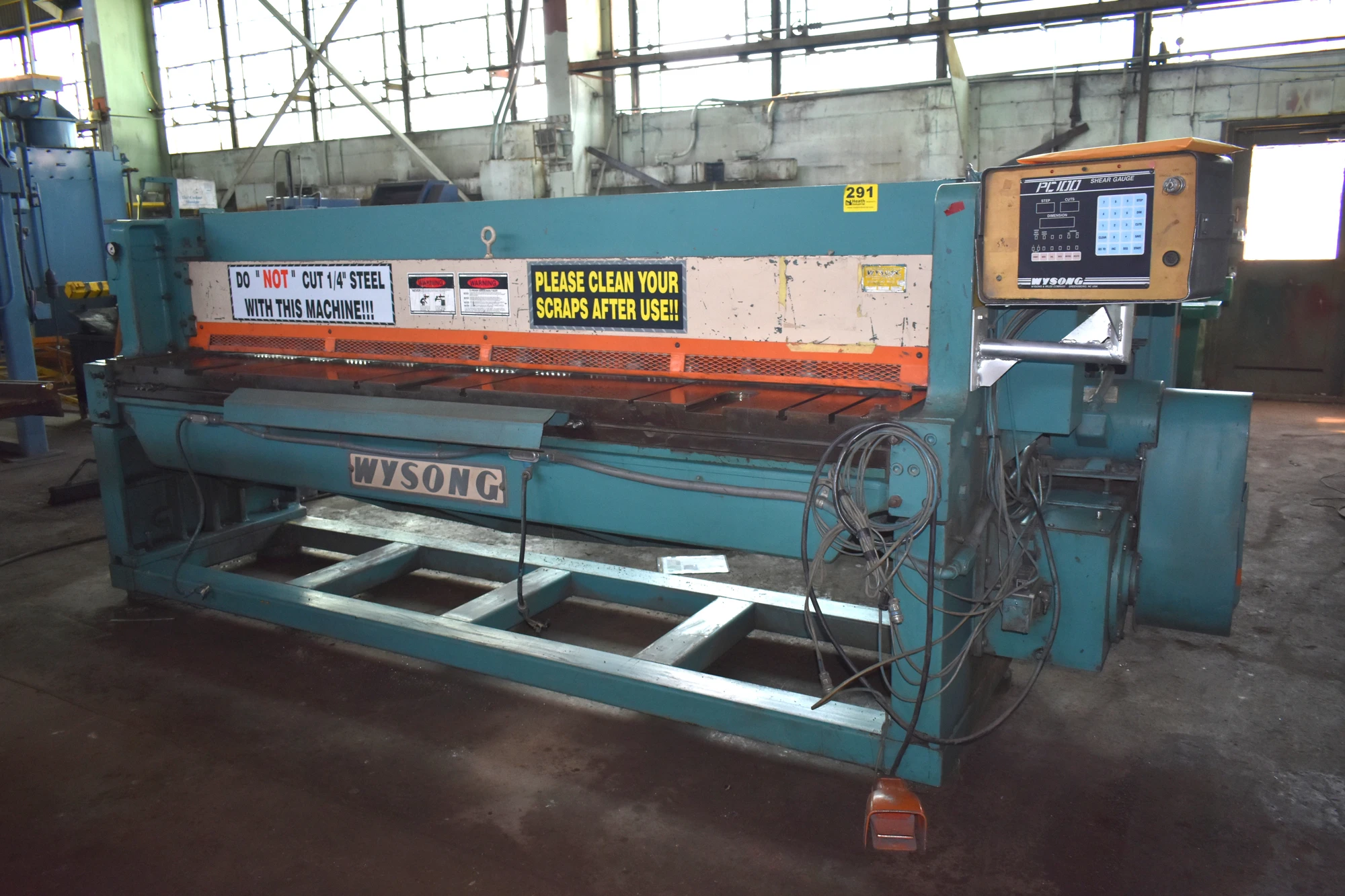 10' x 10 GA WYSONG "1010" CNC MECHANICAL POWER SQUARING SHEAR w/WYSONG “PC100” CNC CONTROL - 72” CNC POWER FRONT GAUGE - 72” CNC SQUARING ARM - 36” CNC BACK GAUGE