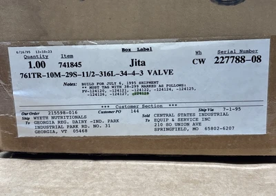 New | in-Stock Alfa Laval 761TR-10M-29S-11/2-316L-34-4-3 Valves/Fittings Indiana US | J&J Industrial Supply #1542790