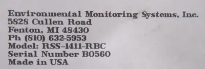REFURBISHED ENVIROMENTAL MONITORING SYSTEMS RSS-1411-RBC CONTROLLER RSS1411RBC