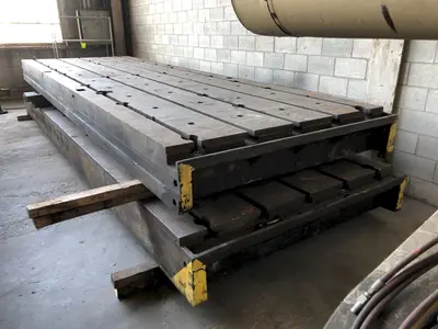 77" X 226" X 13-3/4" HIGH T-SLOTTED FLOOR LAYOUT PLATE. STOCK # 2200919