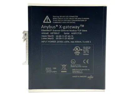 USED HMS ANYBUS X-GATEWAY ETHERNET/IP SCANNER-MODBUS TCP SLAVE MODULE