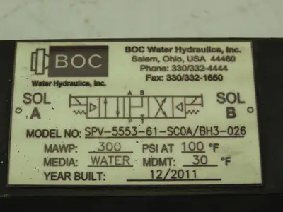 BOC Water Hydraulics Ross Solenoid Spool Valve Block 5 Port 2 Pos Pneumatic
