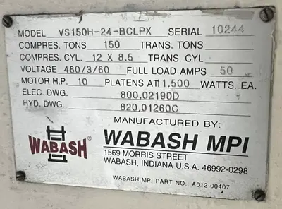 USED 2000 WABASH WABASH VS150H-24-BCLPX PRESS