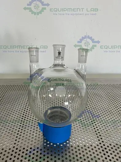 Used CHEMGLASS 3000 ML 3-NECK ROUND BOTTOM HEAVY WALL FLASK 24/40, 24/26 Glassware - Other | Equipment Lab #486146