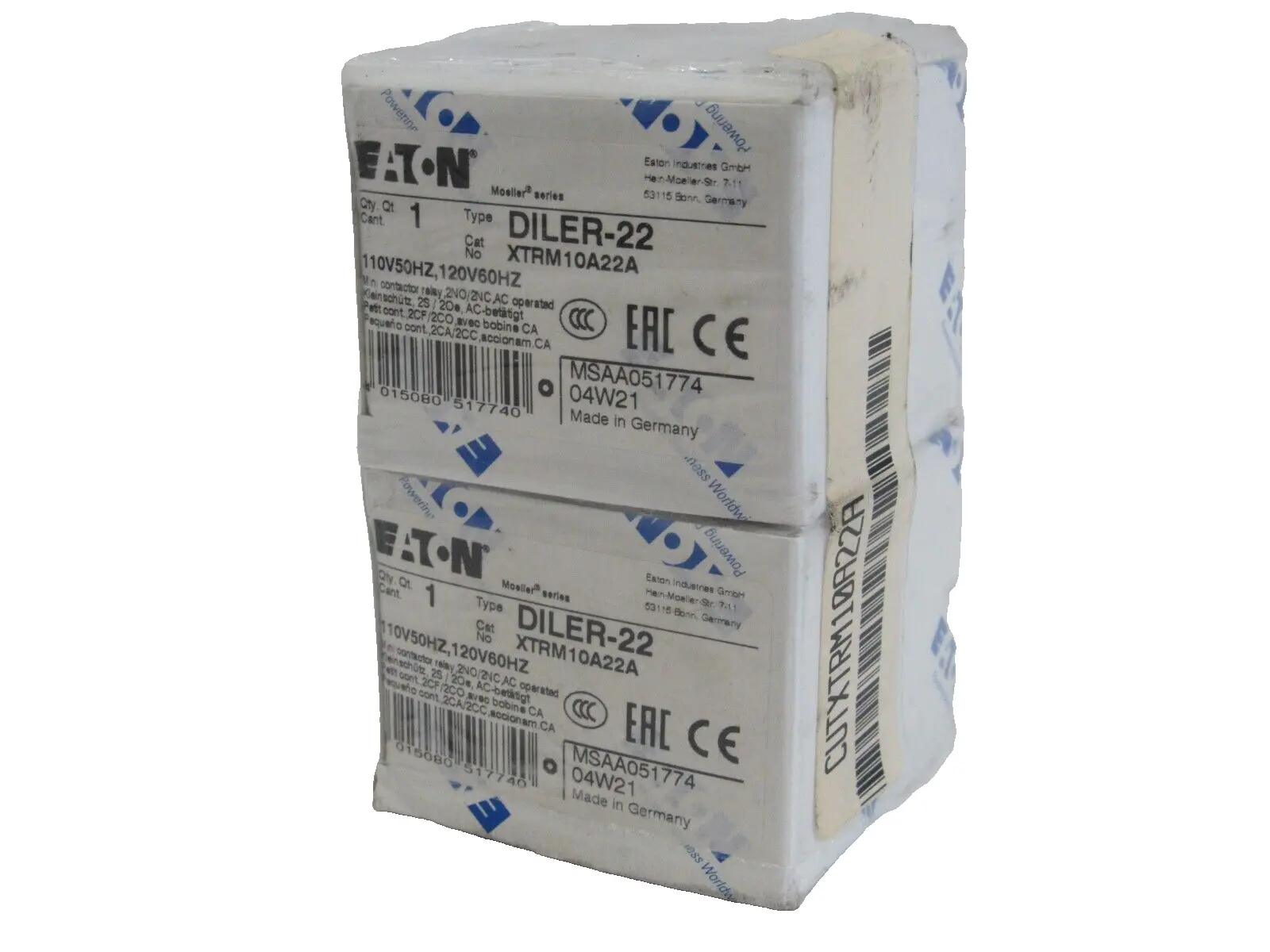 NEW LOT OF 2 EATON DILER-22 CONTACTOR RELAY XTRM10A22A DILER22