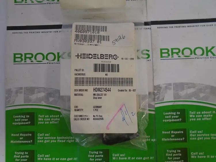 Used HEIDELBERG MV.030.337/01 Miscellaneous Printing & Paper Equipment North Carolina US | BROOKS PRINTING EQUIPMENT #1139416