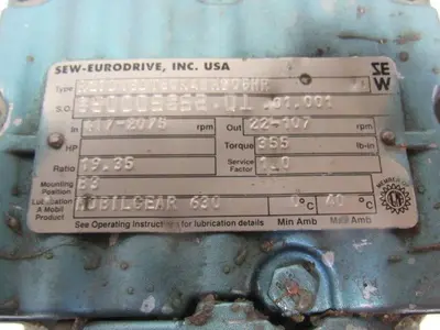 Sew R27D16DT80K4BMG05HR 19.35:1 Ratio 22-107RPM Out 230/460V Inline Gear Motor