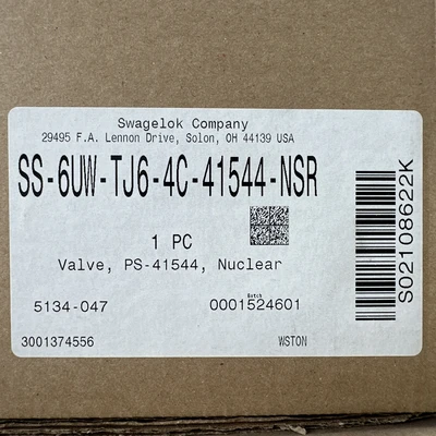 New | in-Stock Swagelok SS-6UW-TJ6-4C-41544-NSR Valves/Fittings Indiana US | J&J Industrial Supply #1277320