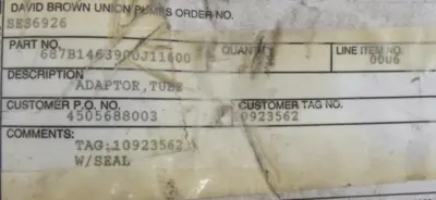 NEW UNION PUMP 687B1463900J11600 TUBE ADAPTER