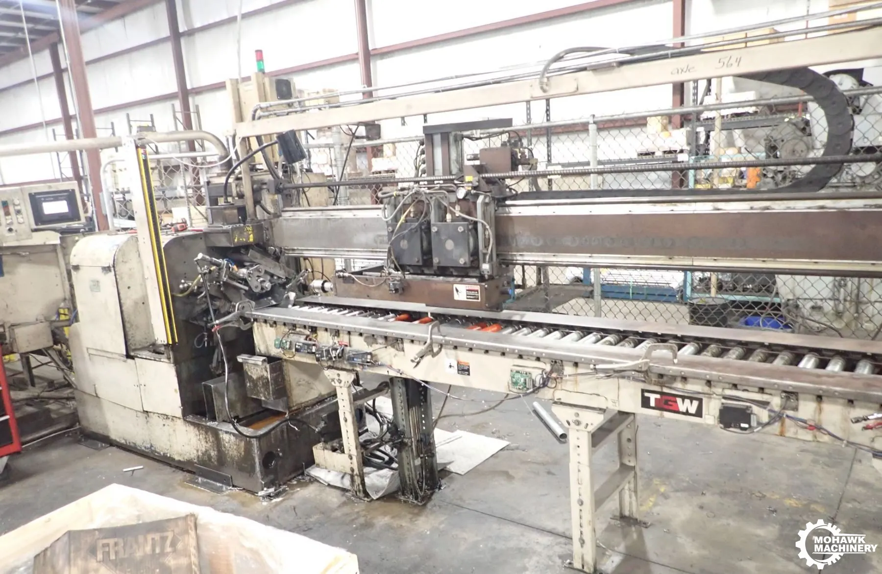 3" MODERN "3K-LH" AUTOMATIC PIPE-TUBE-BAR CUTOFF LATHE w/UPDATED ALLEN BRADLEY CONTROL - 20’ AUTOMATIC BAR FEED - 11’ OVERHEAD MICROMETER STOCK-STOP
