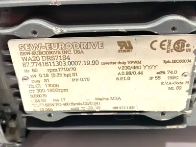 New | in-Stock SEW-EURODRIVE Gearmotor 1710/70RPM 60Hz0.88/0.44A SHELFWARE Gearmotors Michigan US | Maverick Industrial Sales #1389580