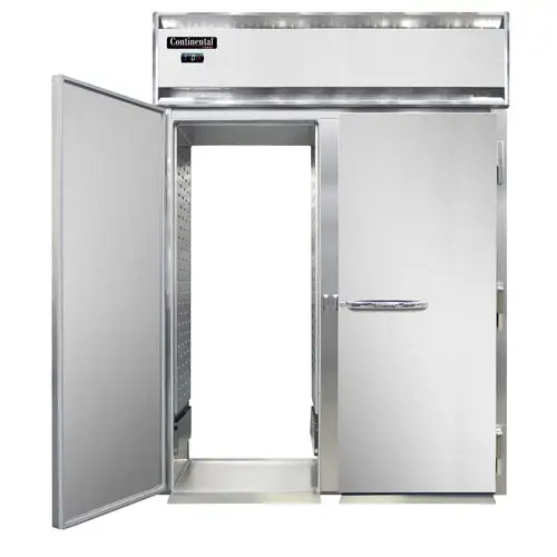 Continental D2FINSSRT 68 1/2" Designer Line Two Section Roll Thru Freezer, (4) Left/right Hinge Solid Doors, 115/208-230v