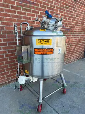 USED PRECISION STAINLESS 450 LITER STAINLESS STEEL JACKETED REACTOR 45 PSI, 3/4 MOTOR