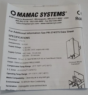 NEW MAMAC SYSTEMS PR-274-R4-MA