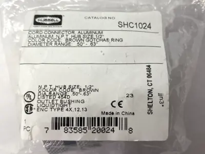 NEW HUBELL KELLEMS ALUMINUM CORD CONNECTOR 1/2" HUB SIZE .5-.63"
