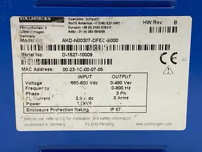 Used Kollmorgen Kollmorgen AKD-N00307-DFEC-E000 Servo Drives Michigan US | Maverick Industrial Sales #1401763