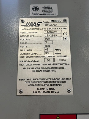 2019 HAAS VF-6/40 MACHINING CENTERS, VERT., N/C & CNC | Wheeler Machinery Sales (4)