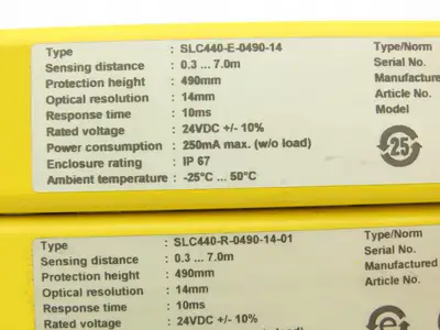 Schmersal SLC440-ER-0490-14-01 Safety Light Curtain Transmitter & Receiver Set