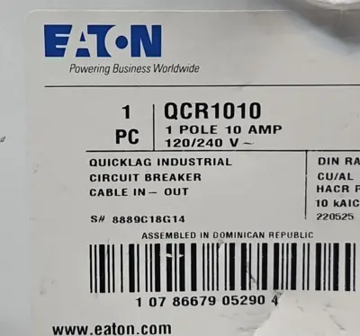 Eaton QCR1010 1 Pole 10 Amp 120/240 V Circuit Breaker (BIN3.4.4)